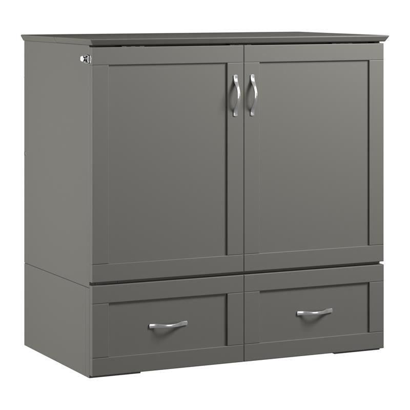 Bowery Hill Wood Gray Murphy Bed Twin Extra Long Space Saving Design 40.75