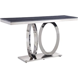 Bowery Hill Sofa Table in Gray Printed Faux Marble and Mirrored Silver Finish