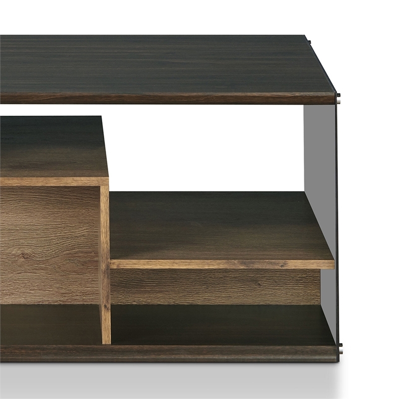 Bowery Hill Geometric Design Modern Wood Storage Coffee Table in Oak