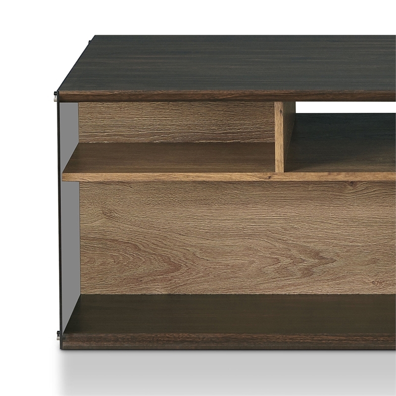 Bowery Hill Geometric Design Modern Wood Storage Coffee Table in Oak