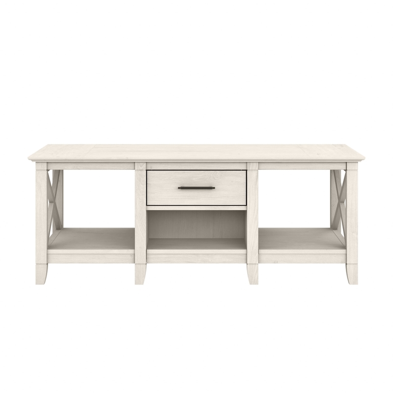 Bowery Hill Mid-Century Engineered Wood Coffee Table with Storage in White
