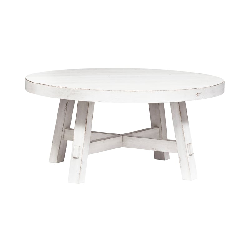 Bowery Hill Engineered Wood White Cocktail Table Round Planked Tops