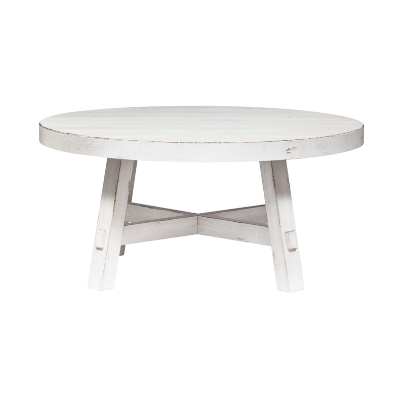 Bowery Hill Engineered Wood White Cocktail Table Round Planked Tops