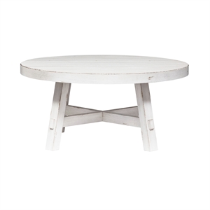 Bowery Hill Engineered Wood White Cocktail Table Round Planked Tops