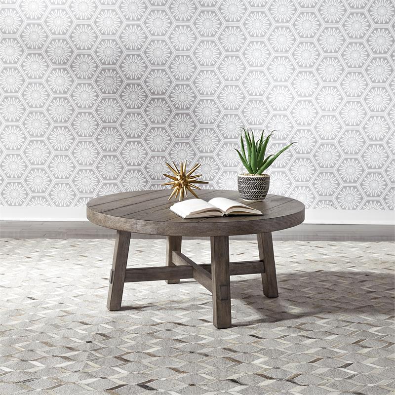 Bowery Hill Modern Splay Leg Round Cocktail Table in Brown