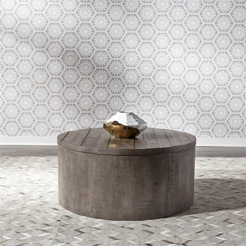 Bowery Hill Modern Wood Drum Cocktail Table in Brown
