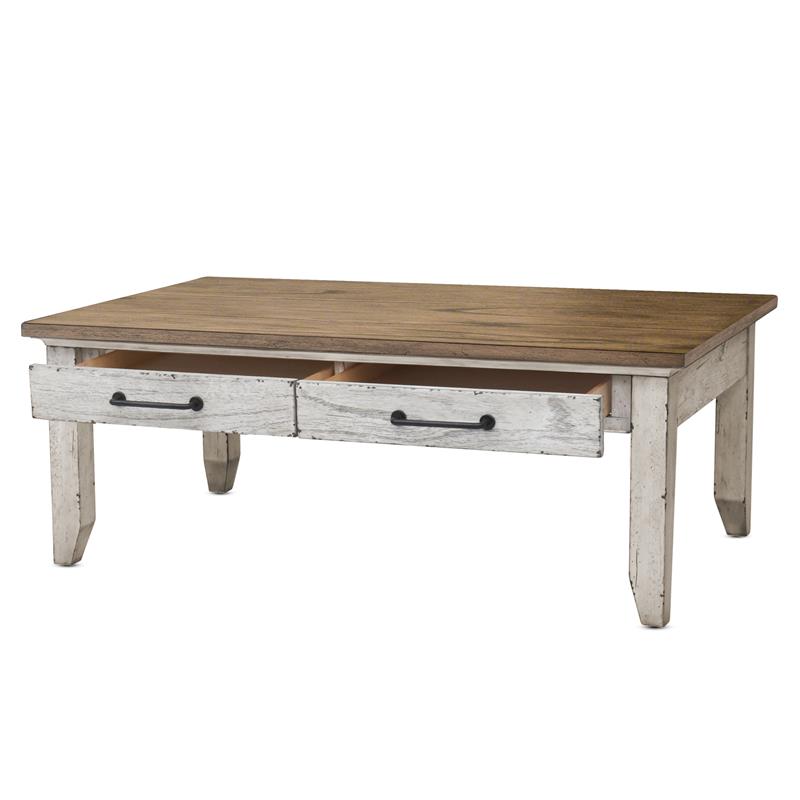Bowery Hill Engineered Hardwoods Ivory Honey Cocktail Table Rectangular Distressed 48