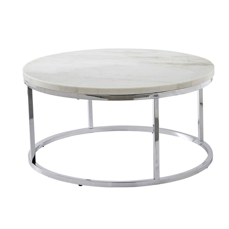 Bowery Hill Marble White Round Cocktail Table Contemporary 36