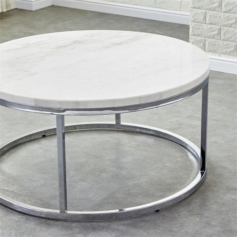 Bowery Hill Marble White Round Cocktail Table Contemporary 36