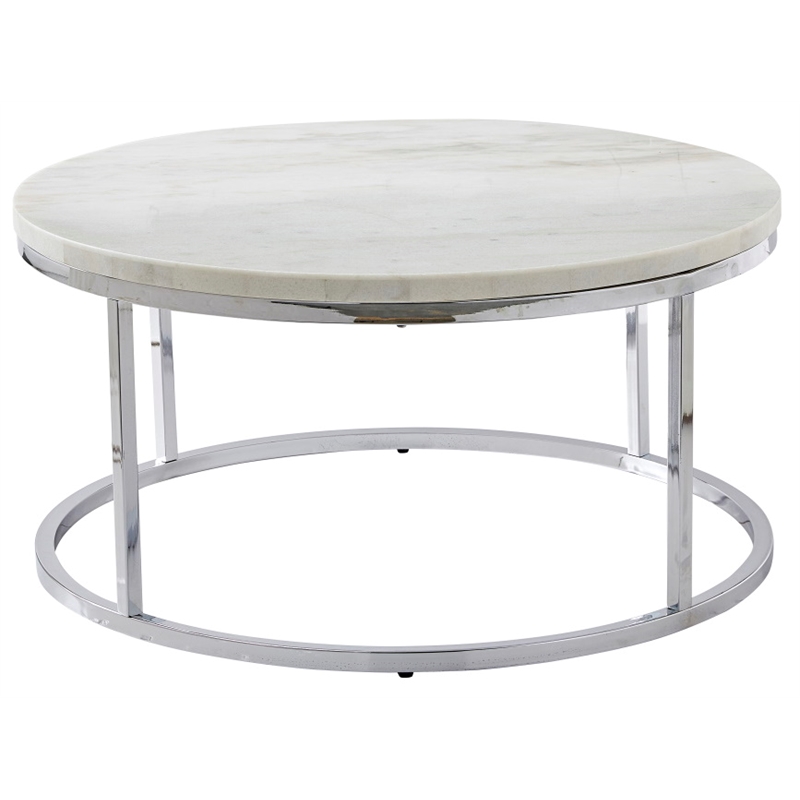 Bowery Hill Marble White Round Cocktail Table Contemporary 36