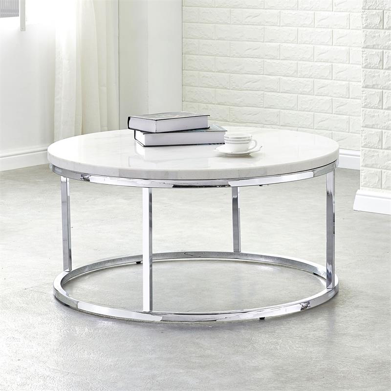 Bowery Hill Marble White Round Cocktail Table Contemporary 36