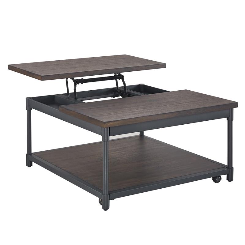 Bowery Hill Smokey Oak and Black Metal Lift-Top Square Cocktail Table