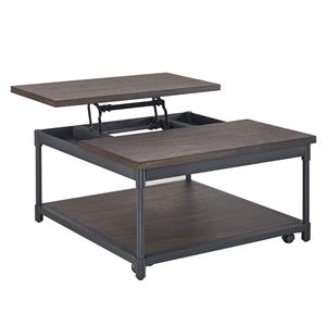 Bowery Hill Smokey Oak and Black Metal Lift-Top Square Cocktail Table