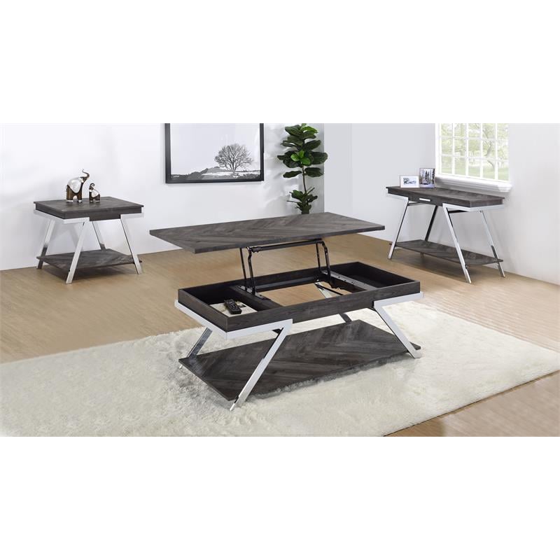 Bowery Hill Dark Gray Lift-Top Wood and Laminate Cocktail Table