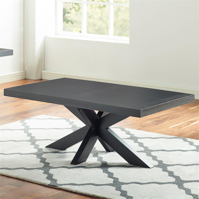 Bowery Hill Ebony Finish Wood Pedestal Cocktail Table