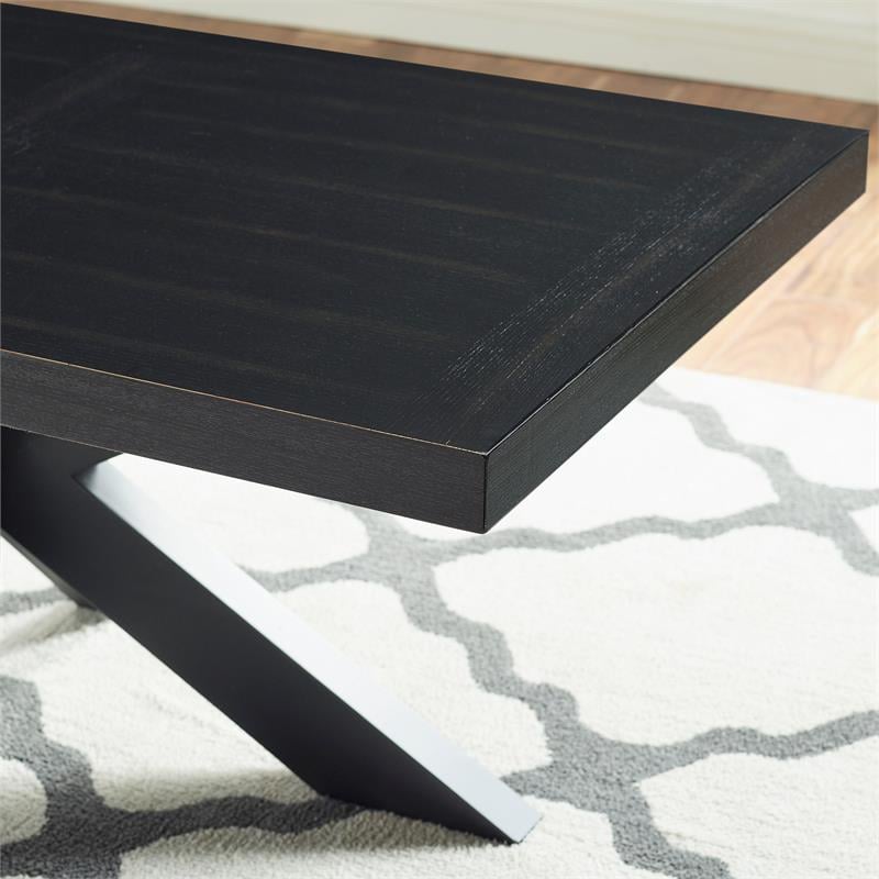 Bowery Hill Ebony Finish Wood Pedestal Cocktail Table