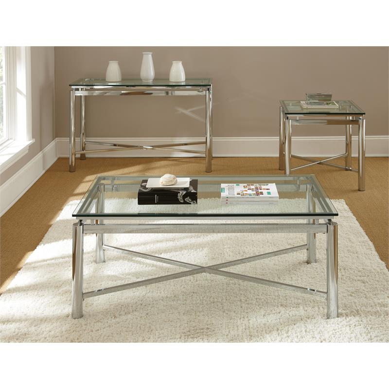 Bowery Hill Chrome Metal and Glass Cocktail Table