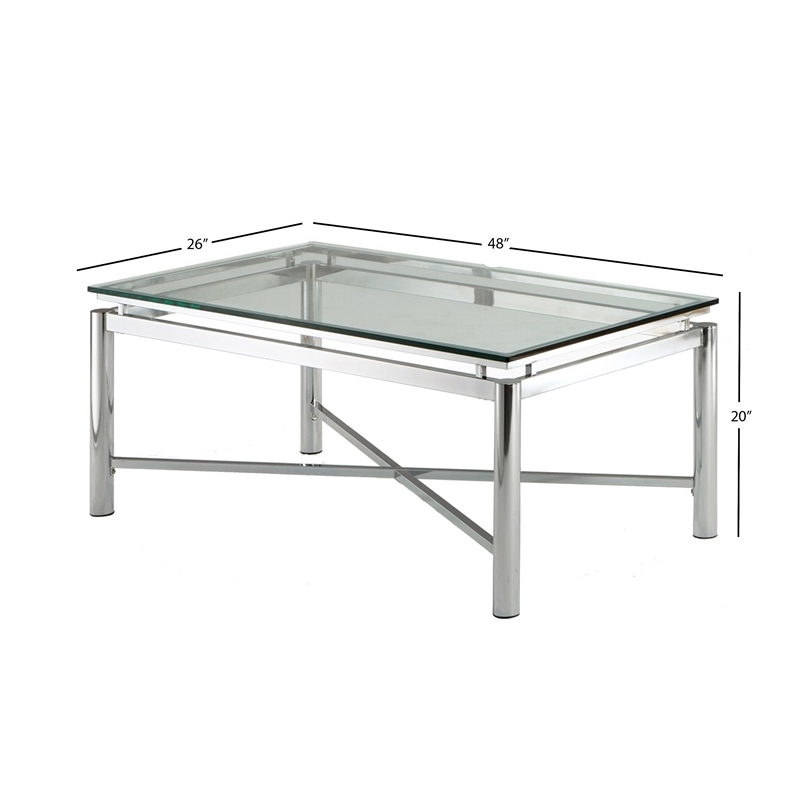 Bowery Hill Chrome Metal and Glass Cocktail Table