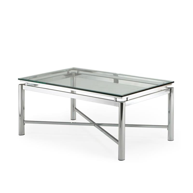 Bowery Hill Chrome Metal and Glass Cocktail Table