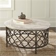 Bowery Hill Espresso White Stone Top with Bronze Metal Base Coffee Table