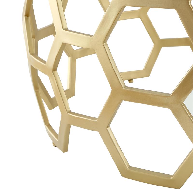 Bowery Hill Round Glass Top Coffee Table in Gold
