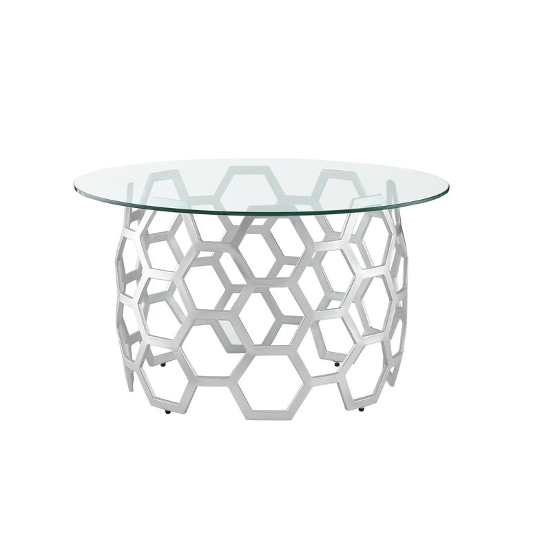 Bowery Hill Round Glass Top Coffee Table in Silver