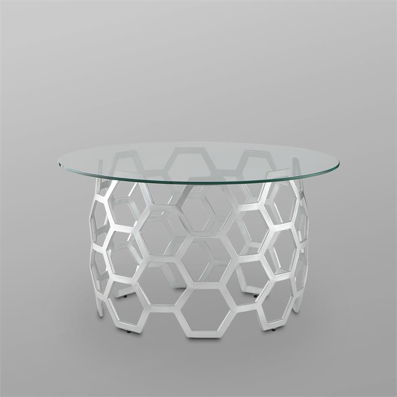Bowery Hill Round Glass Top Coffee Table in Silver