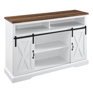 Bowery Hill Farmhouse Wood Sliding Barn Door Console or TVs up to 52&quot in White