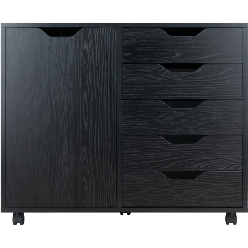 Bowery Hill 5-Drawer Wide Door Contemporary Wood Storage Cabinet in Black