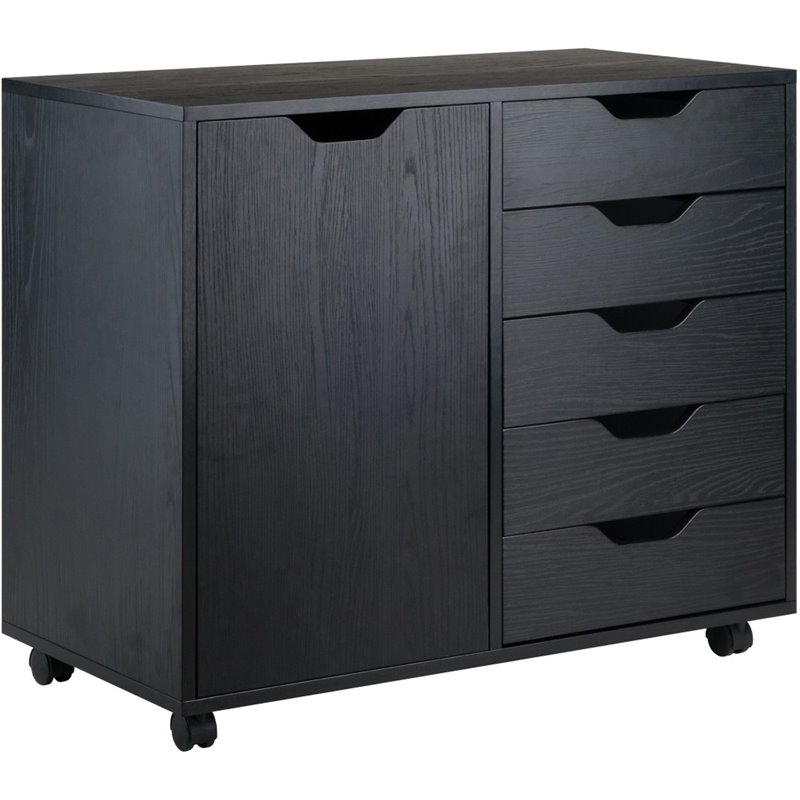 Bowery Hill 5-Drawer Wide Door Contemporary Wood Storage Cabinet in Black