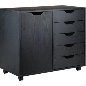Bowery Hill 5-Drawer Wide Door Contemporary Wood Storage Cabinet in Black