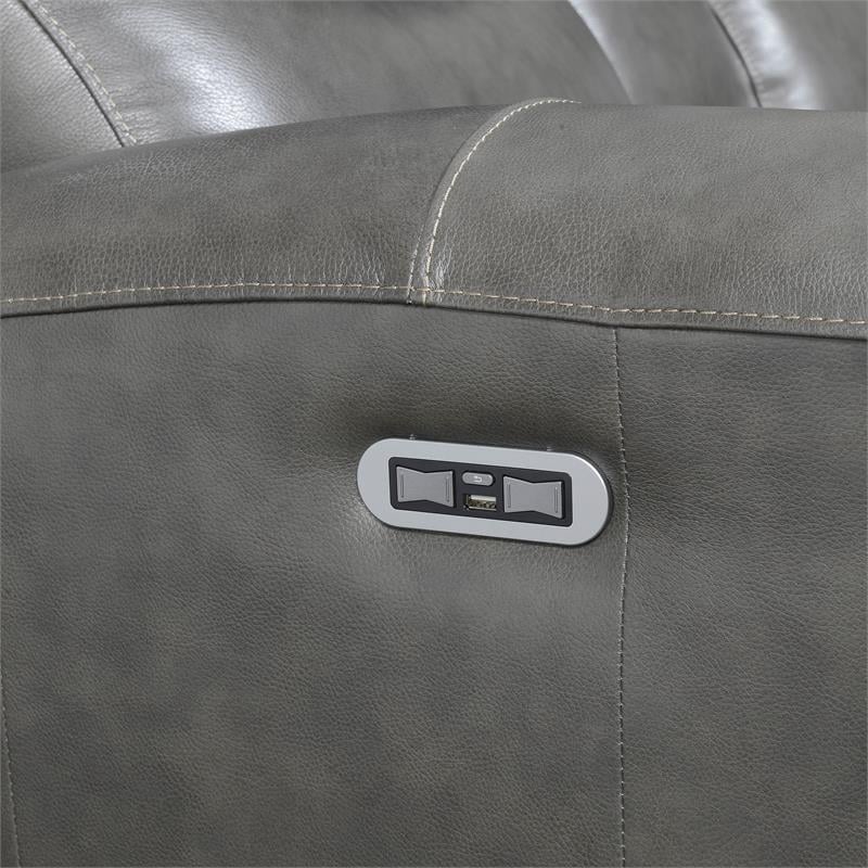 Bowery Hill Grey Leather Power Reclining Console Loveseat