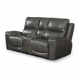 Bowery Hill Grey Leather Power Reclining Console Loveseat