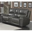 Bowery Hill Grey Leather Power Reclining Console Loveseat