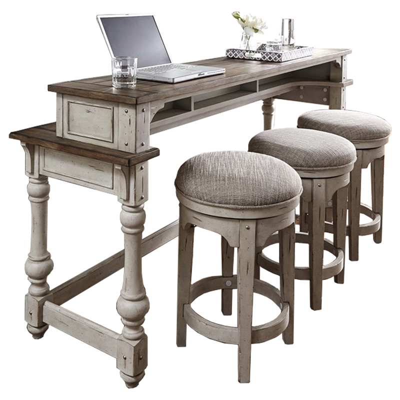 Bowery Hill Antique White Bar Table Set Unassembled