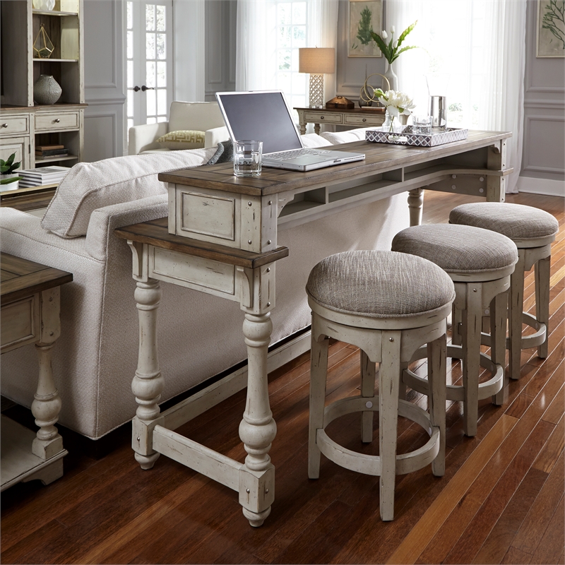 Bowery Hill Antique White Bar Table Set Unassembled