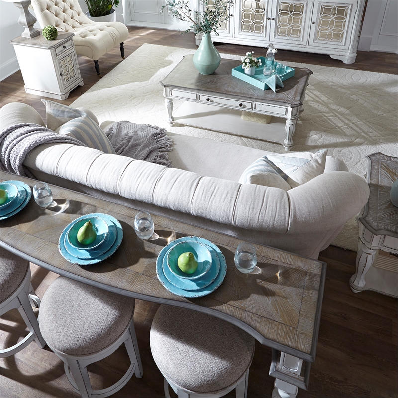 Bowery Hill 4 Piece Console Set in White and Gray (1-Console and 3-Stools)