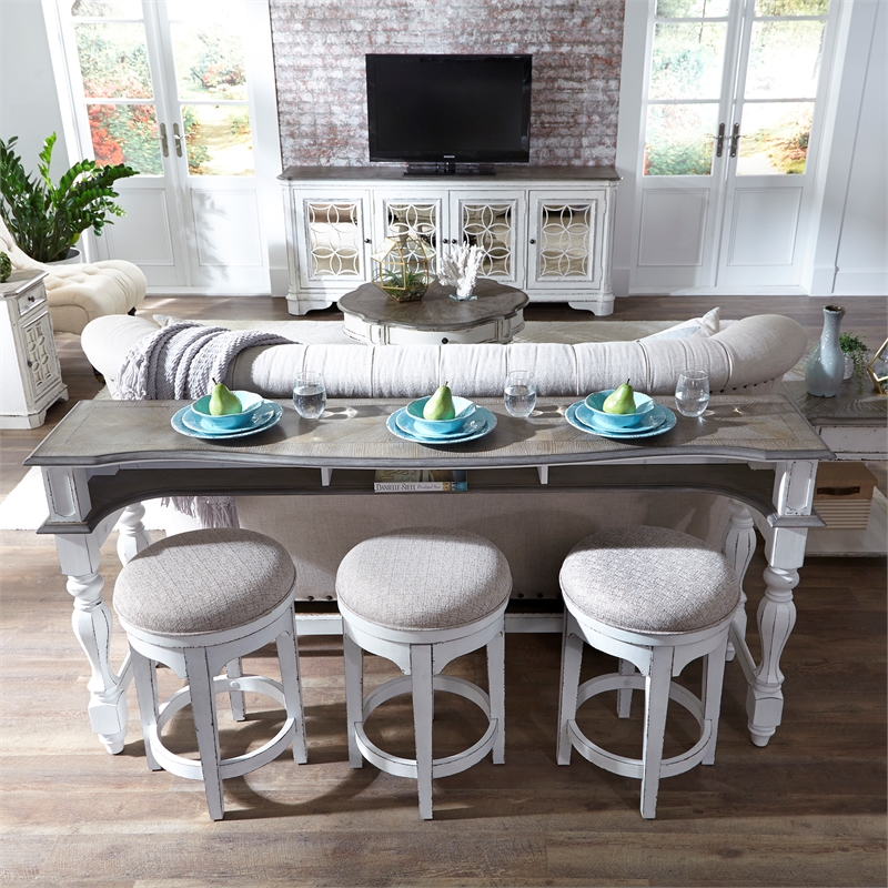 Bowery Hill 4 Piece Console Set in White and Gray (1-Console and 3-Stools)