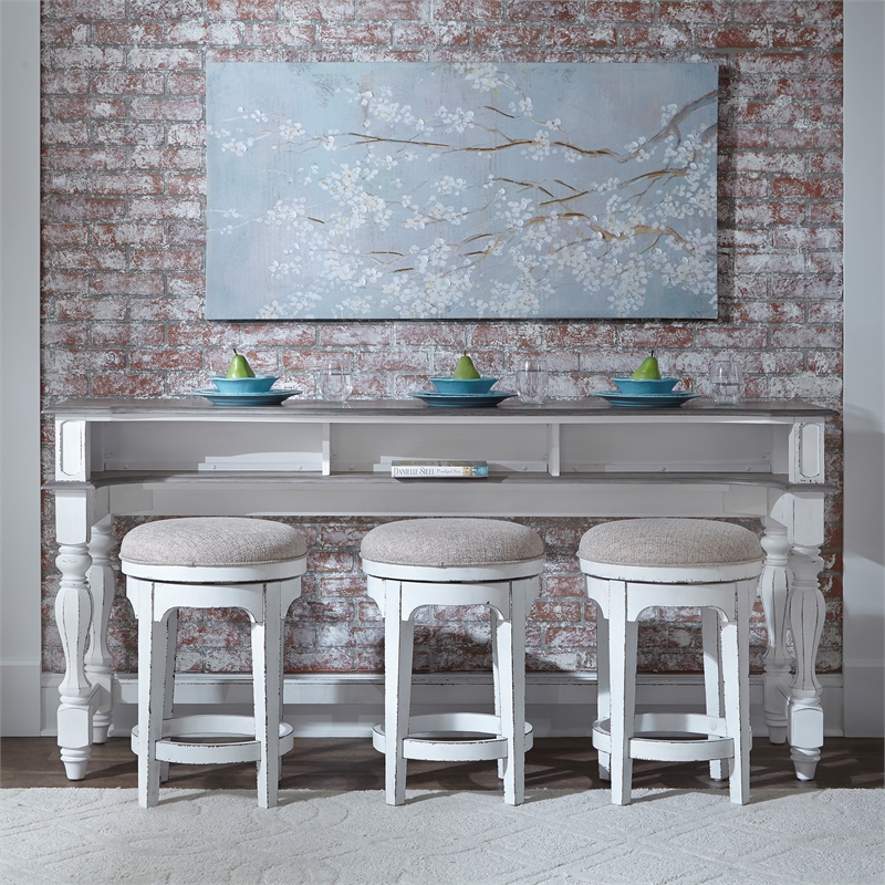 Bowery Hill 4 Piece Console Set in White and Gray (1-Console and 3-Stools)