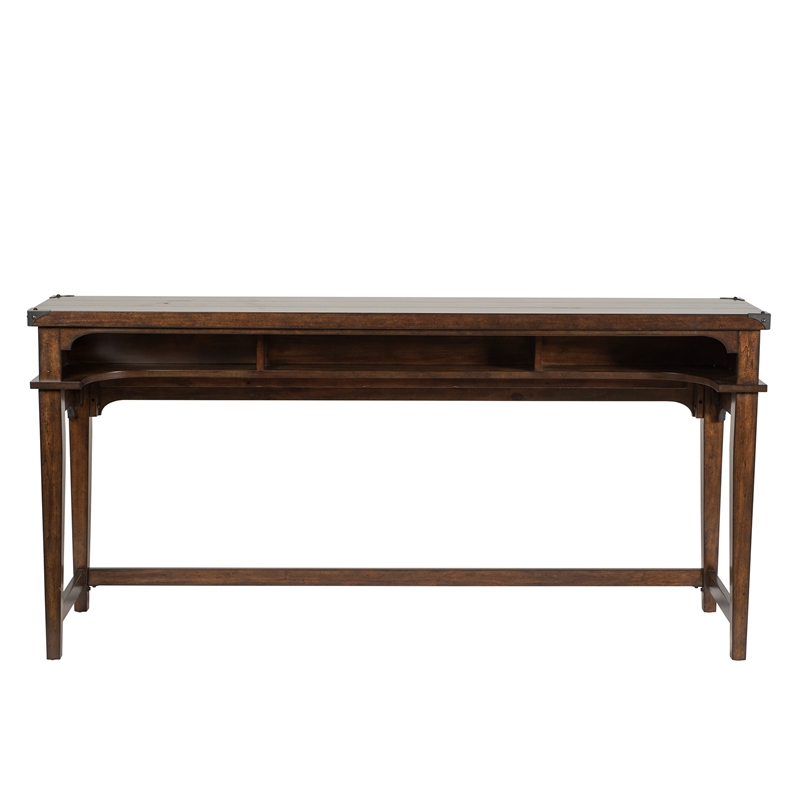 Bowery Hill Upholstered Russet Brown Console Table Set Rectangular Nailhead Accents 74