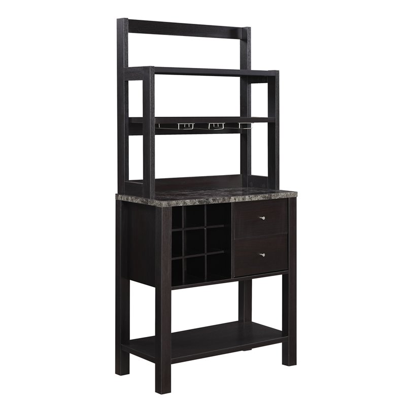 Bowery Hill Serving Bar in Espresso Wood and Faux Marble