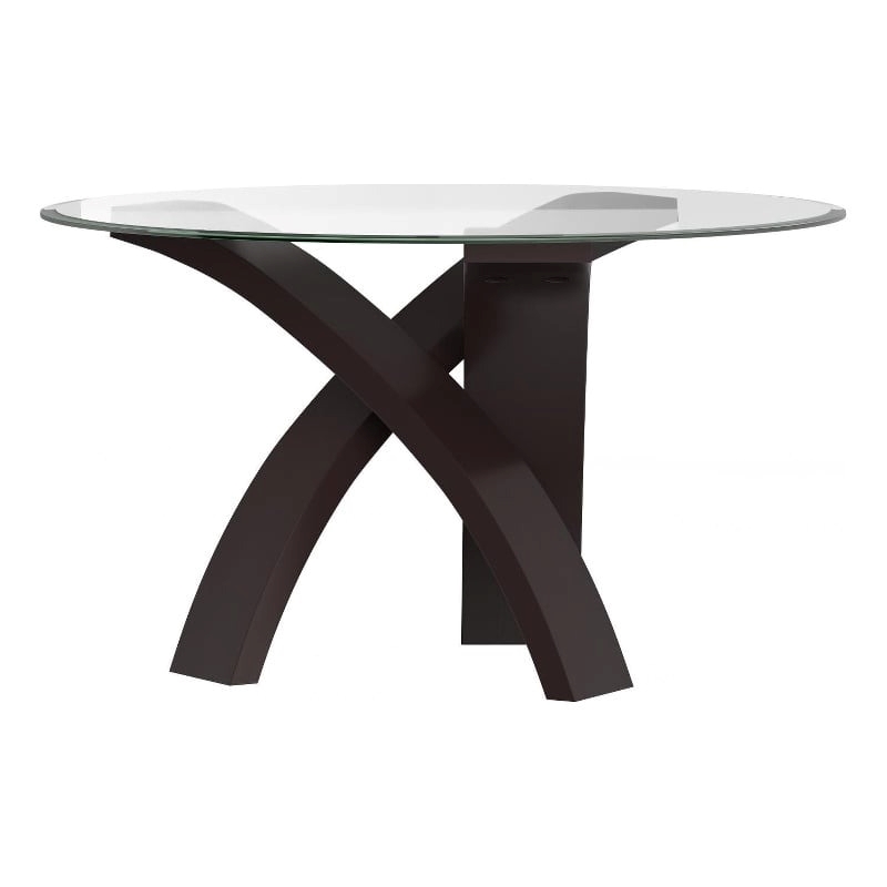 Bowery Hill Round Contemporary Glass/Solid Wood Dining Table in Black