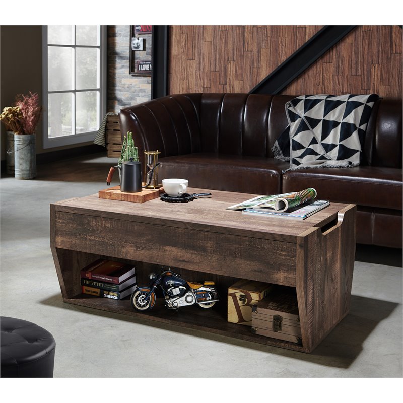Bowery Hill Particle Board Brown Coffee Table Rectangular Lift Top 41