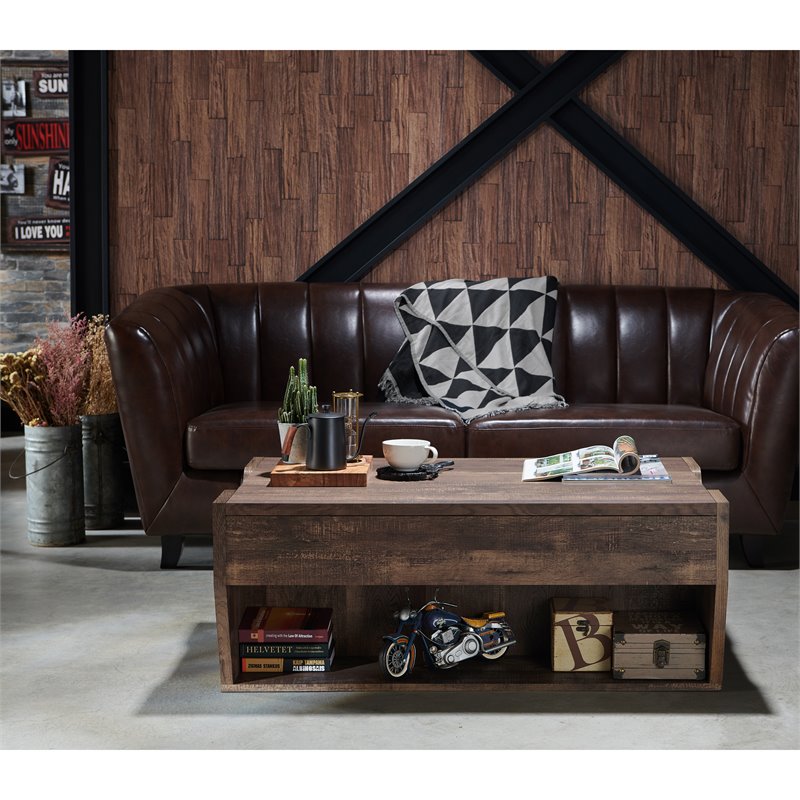 Bowery Hill Particle Board Brown Coffee Table Rectangular Lift Top 41