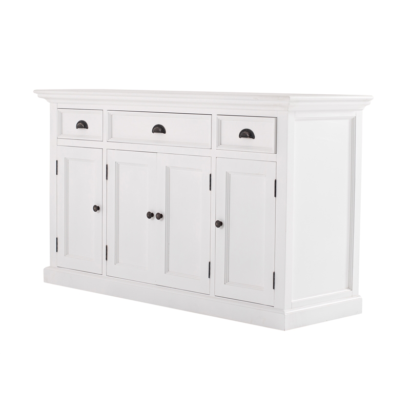 Bowery Hill Mahogany Wood Buffet with 4 Doors 3 Drawers in White