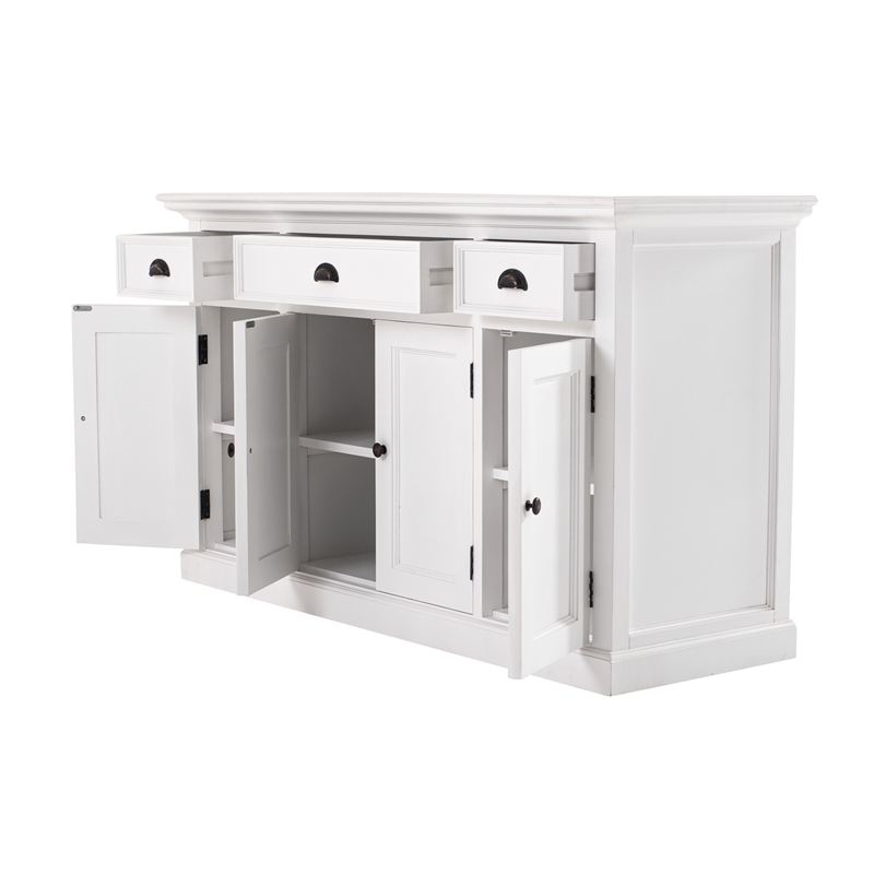 Bowery Hill Mahogany Wood Buffet with 4 Doors 3 Drawers in White