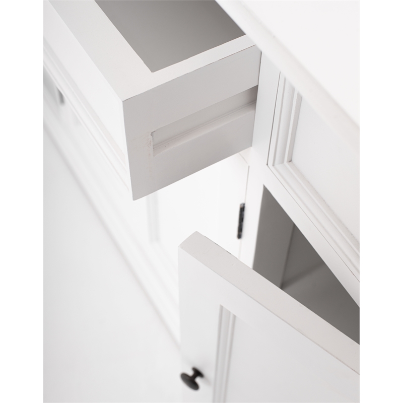 Bowery Hill Mahogany Wood Buffet with 4 Doors 3 Drawers in White