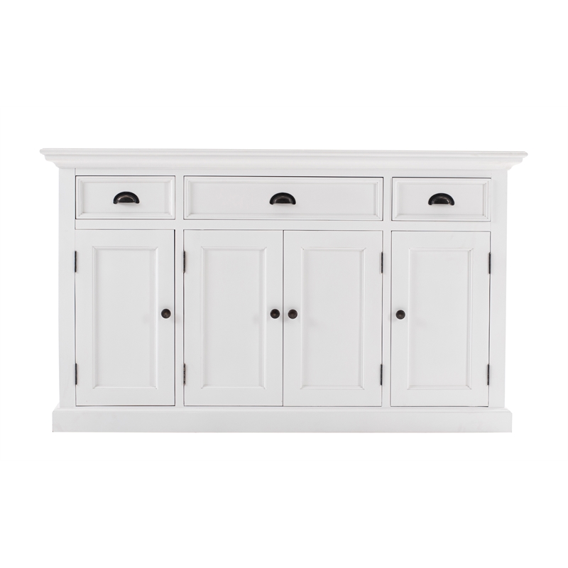 Bowery Hill Mahogany Wood Buffet with 4 Doors 3 Drawers in White