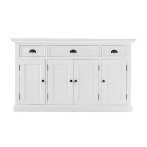 Bowery Hill Mahogany Wood Buffet with 4 Doors 3 Drawers in White