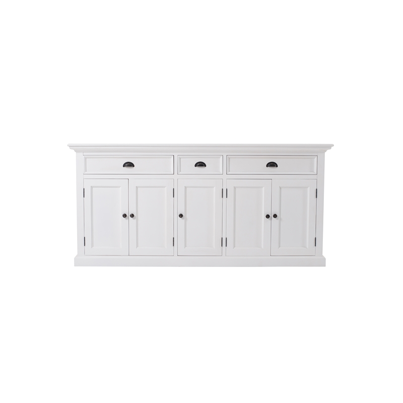 Bowery Hill Mahogany Wood Kitchen Hutch Cabinet with 5 Doors 3 Drawers in White